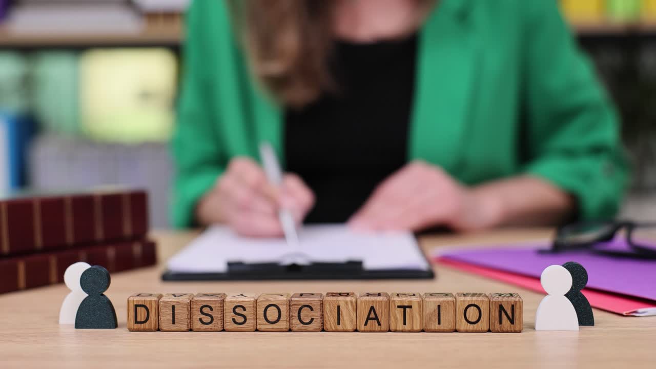 Dissociation Concept with Wooden Blocks in Office Setting