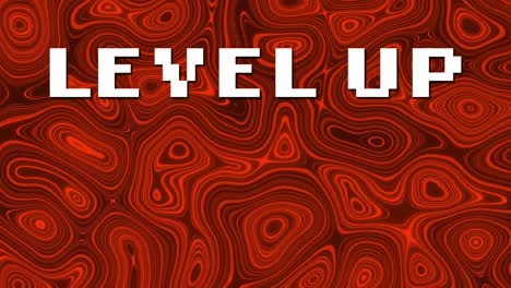 animation of level up text over red liquid background