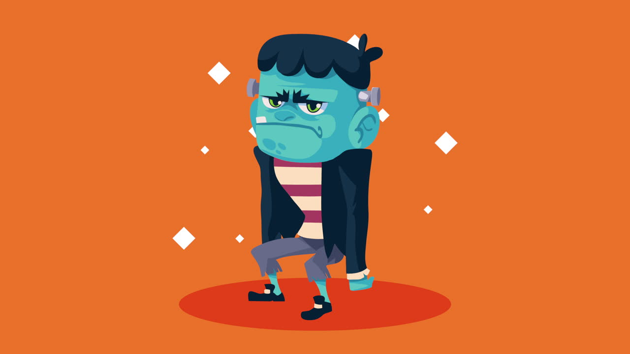 feliz animación de halloween con frankenstein