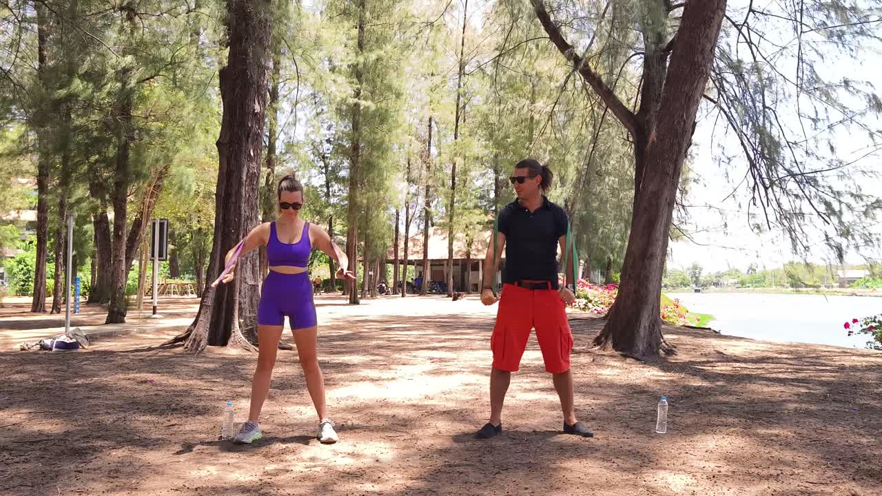 Couple's Outdoor Resistance Band Workout