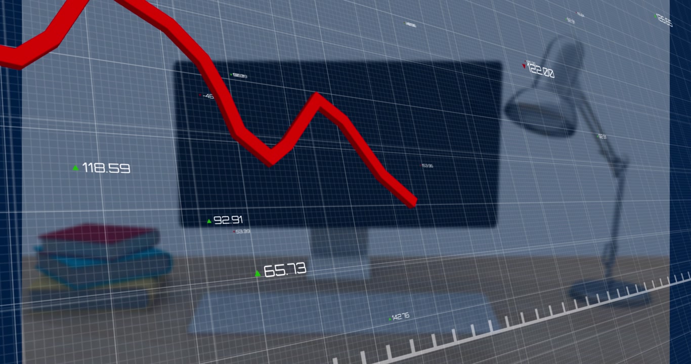 Animation of financial data processing over business people walking