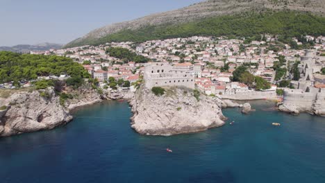 aerial view of fort lovrijenac on sea cliff outside the city walls in dubrovnik, croatia