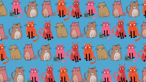 animation of rows of cute pet cats repeated on blue background
