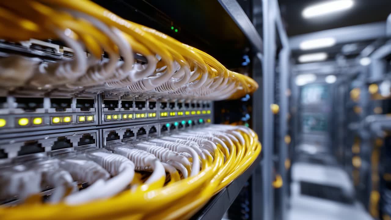 A Close-Up View of Network Cables and Switches in a Server Room, Illustrating the Complexity of Modern Data Infrastructure and Connectivity Technologies