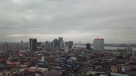 aerial shot of victoria island in lagos, nigeria on a cloudy day