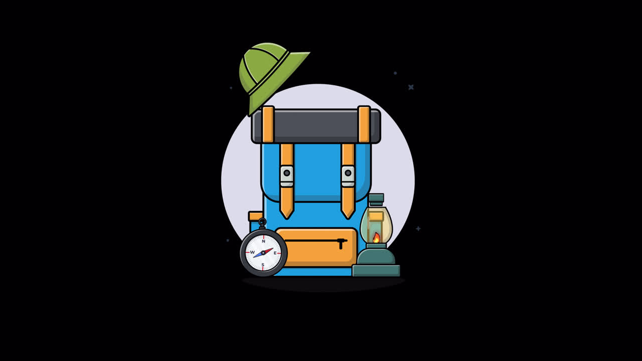 Animated Camping Backpack and Outdoor Gear Illustration