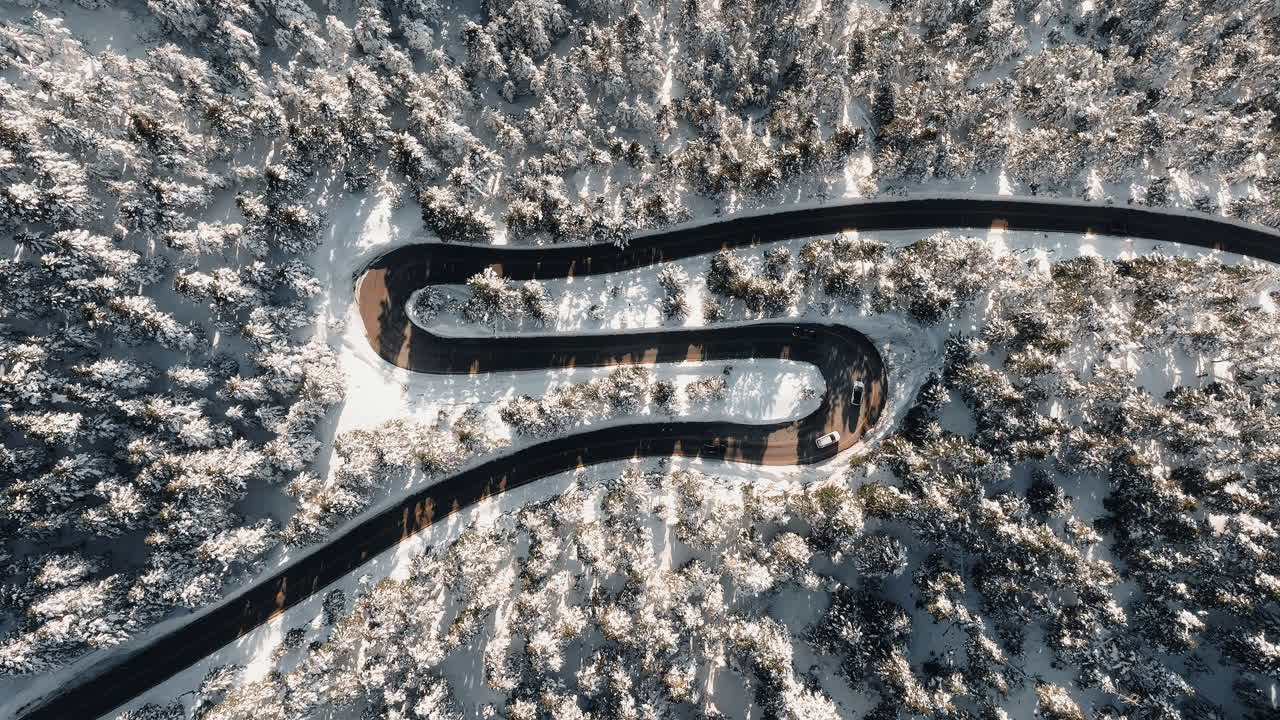 Winding road between Arachova and the Parnassos Ski Center, Mount Parnassus, Greece winter