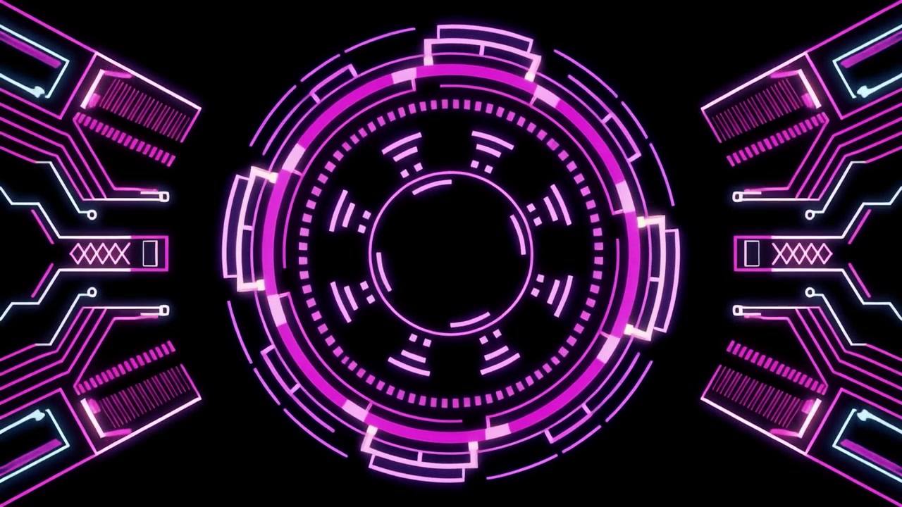 Interfaccia HUD Digitale Viola Futuristica con Motivi a Circuiti