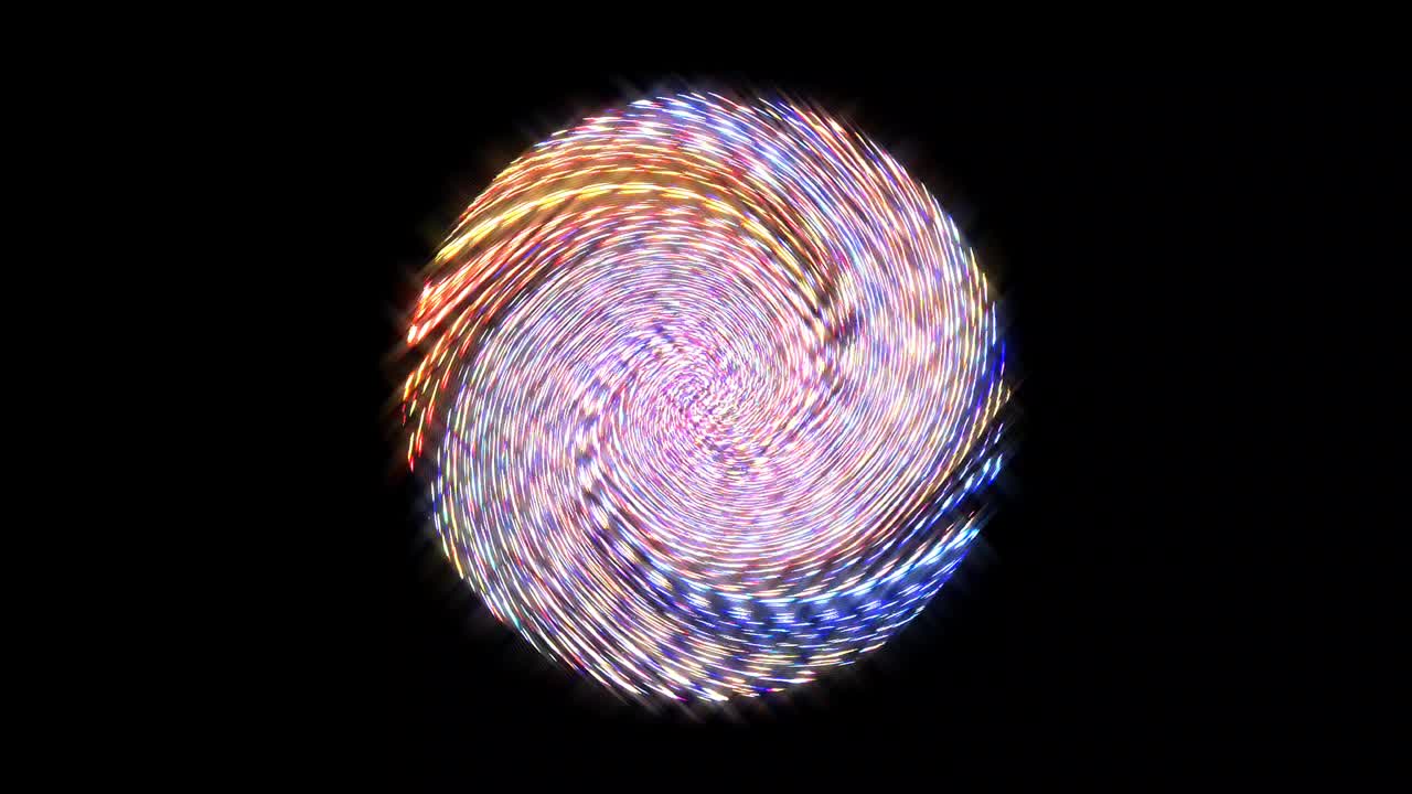 animación de giro suave girando coloridas formas de luz parpadeante, sobre un fondo negro