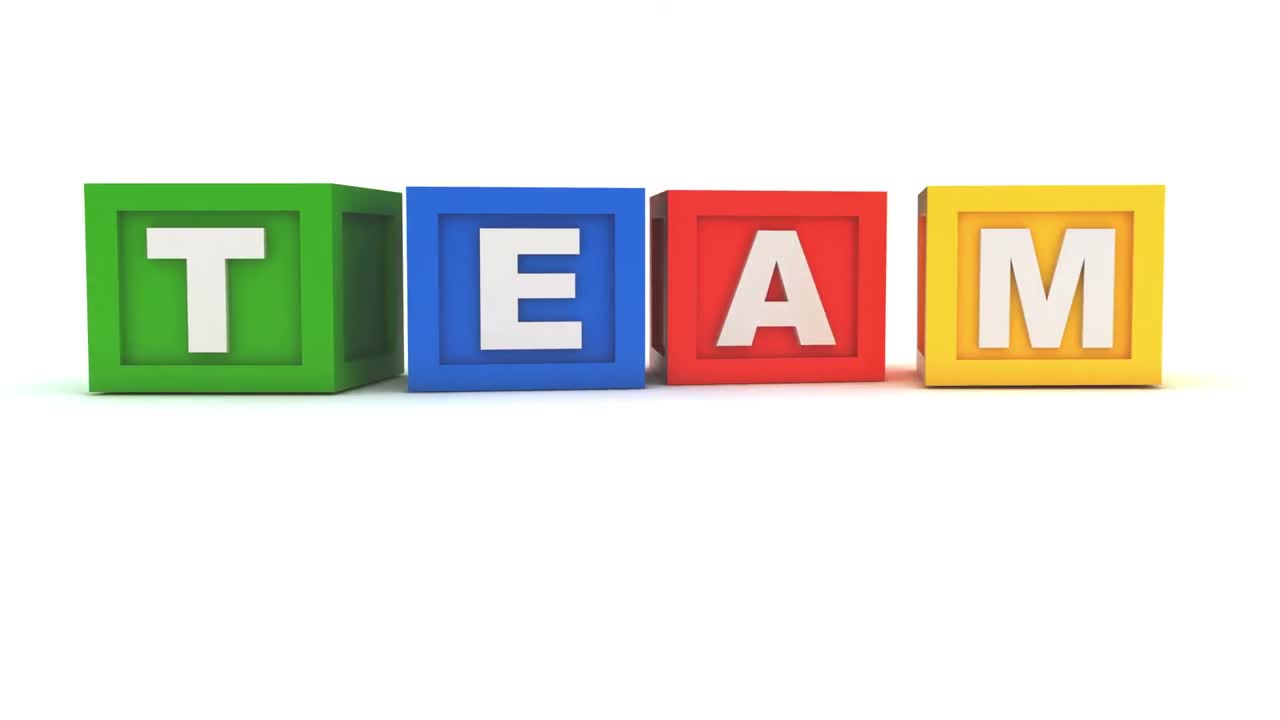 팀 문자가 떨어지는 다채로운 3d 상자