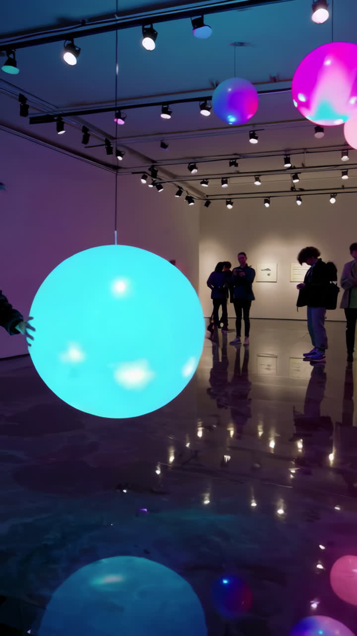 Art Exhibition in Modern Gallery with Colorful Lighting