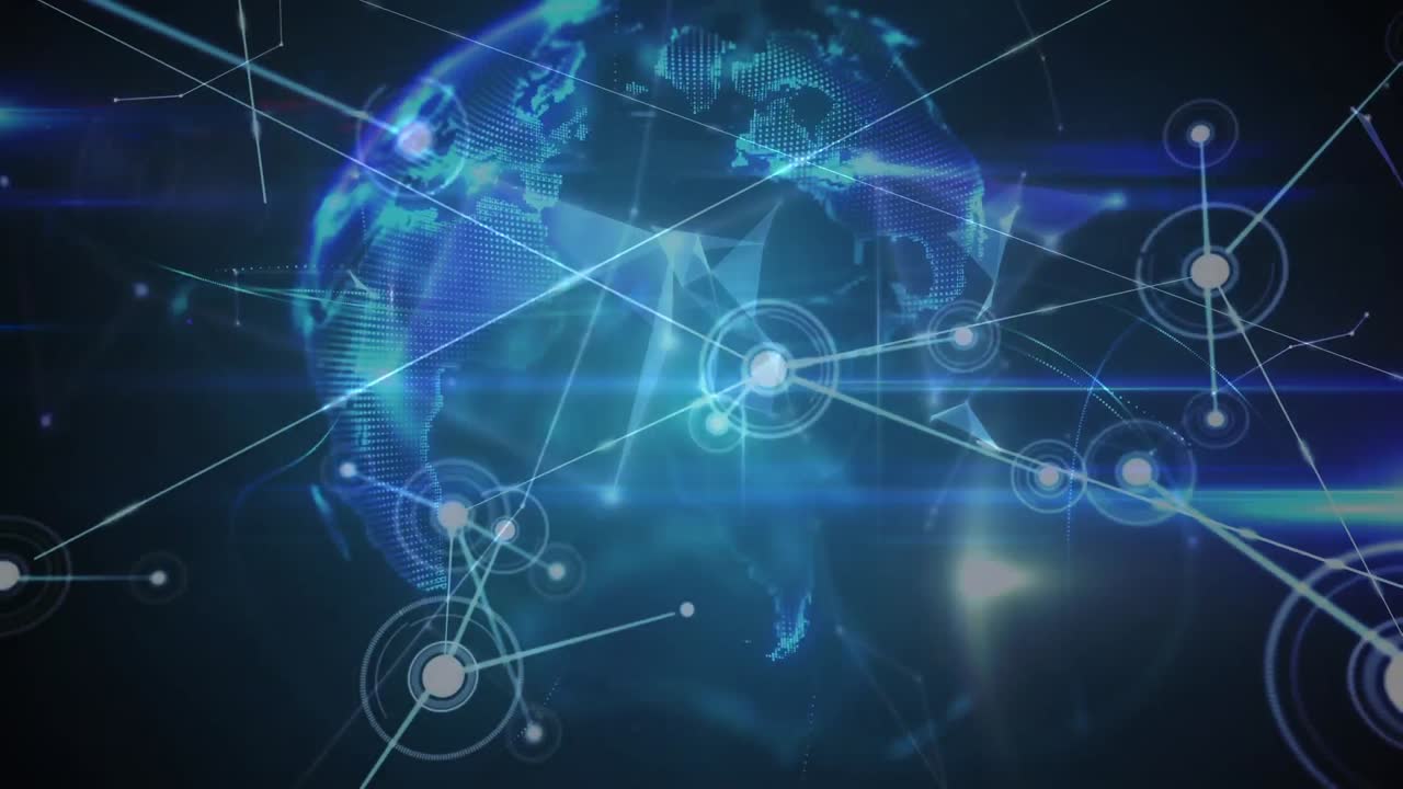 animación de la red de conexiones con el globo sobre fondo azul