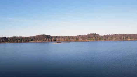 vögel, die von einer kleinen insel in einem see auffliegen
