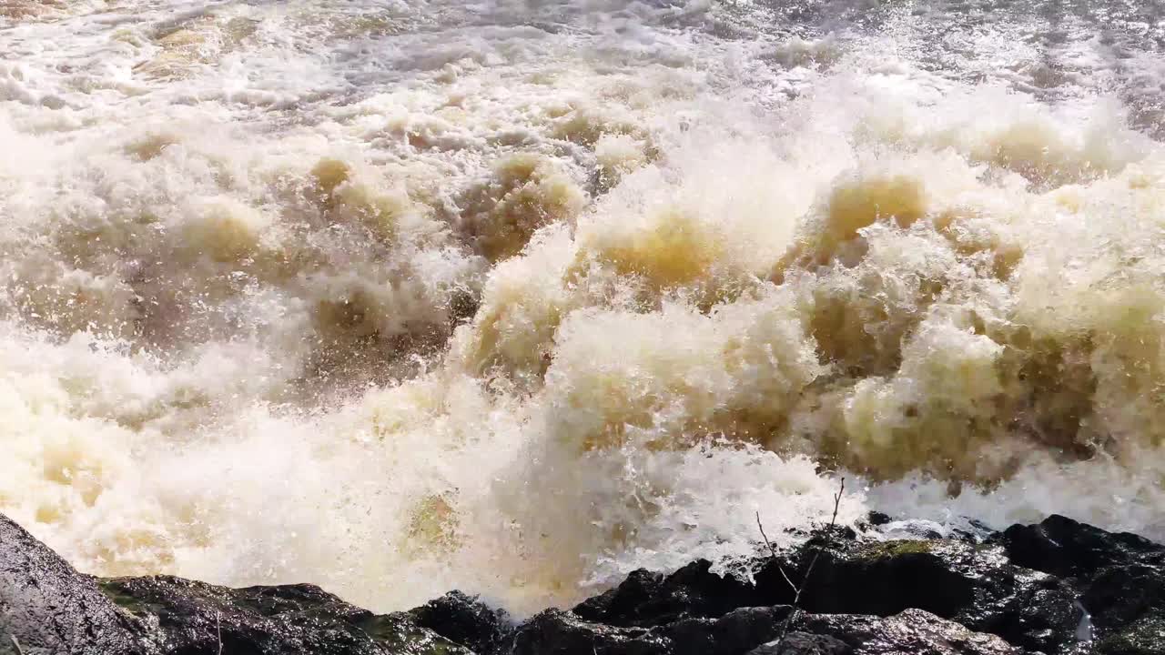 Raging water in a river in Munkedal Sweden