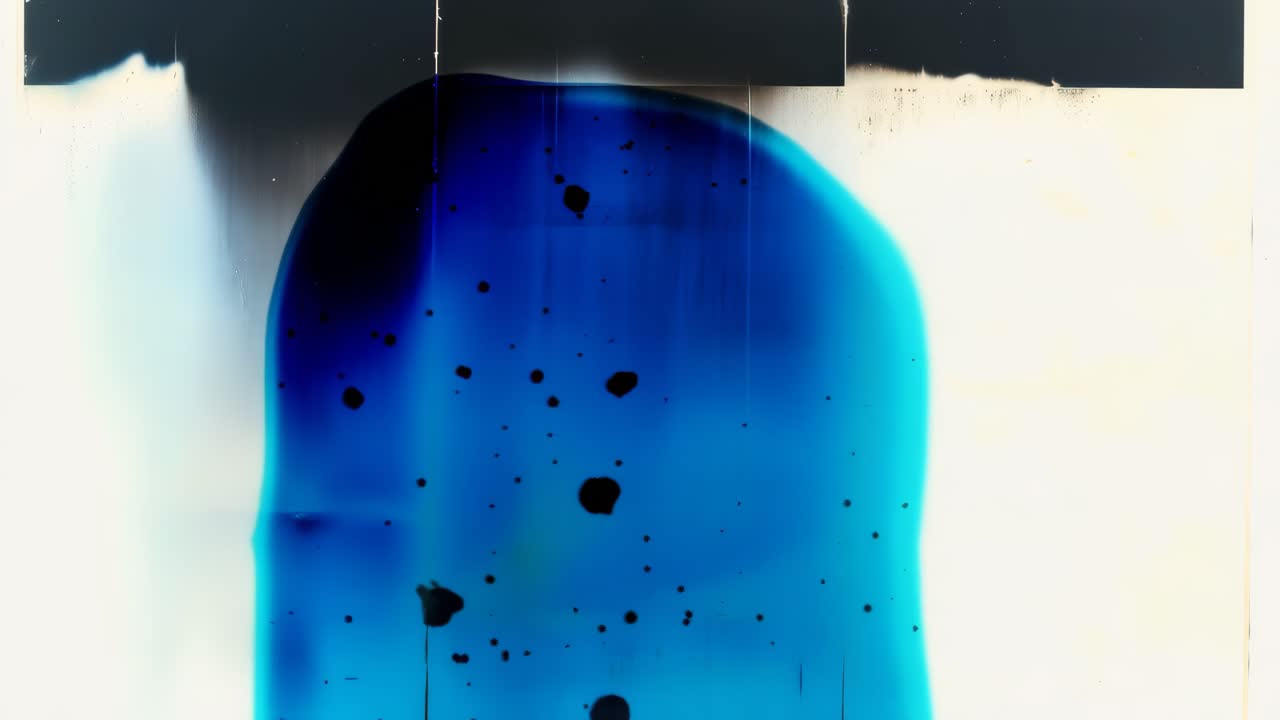 Abstract video still with a top-down angle, featuring a bold blue shape against a gradient