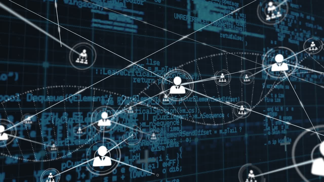 Animation of dna, network of connections and data processing over computer server