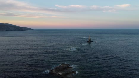 Approaching Aerial of Ancient Chora of Andros Tourlitis Lighthouse, Greece