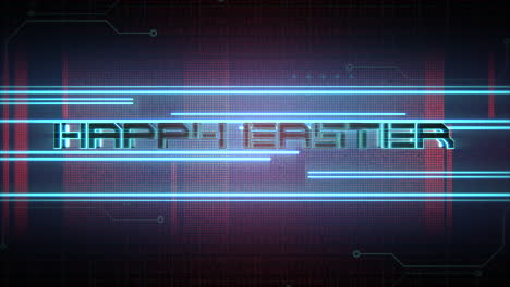 happy easter with cyberpunk hud elements on digital screen