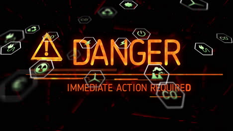 warning animation with immediate action required text over digital interface symbols