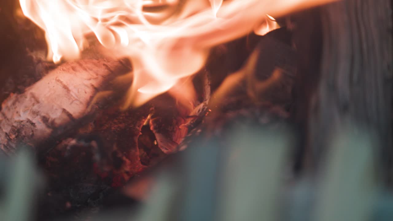 Close-up of Burning Wood in a Fireplace