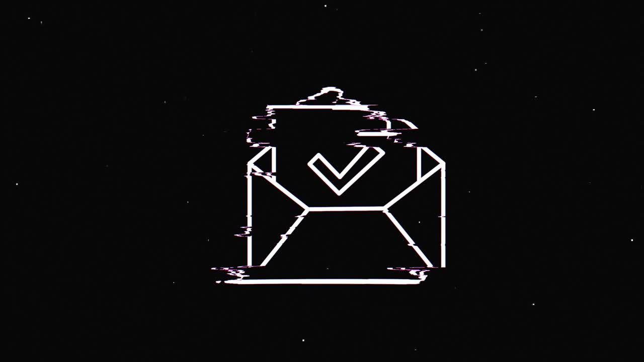 디지털 오래된 tv 스크린에 줄 클립보드 체크 마크 hud 홀로그래픽 기호, 시엄리스 루프 글리치 애니메이션, 심장, 역동적인 레트로 및 즐거운, 다채롭고 빈티지 비디오 영상.