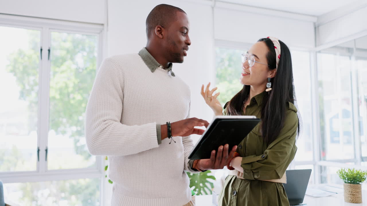 Business people, tablet and partner in team