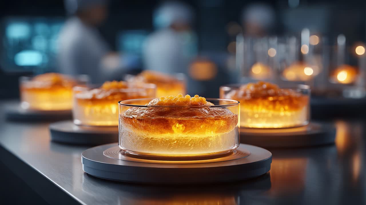 Exquisite Culinary Masterpieces: Glowing Desserts Captivating Attention in a Modern Kitchen Environment, Showcasing Creative Presentation and Artistic Flair