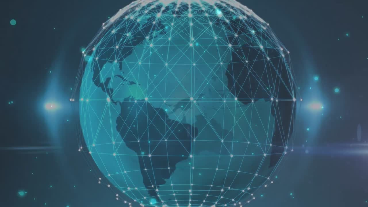 Animation of globe and spots on blue background