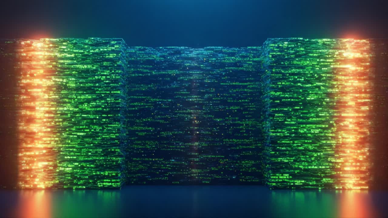 A Stunning Visualization of Dynamic Energy Waves Pulsating Through a Vibrant Digital Matrix, Showcasing a Captivating Spectrum of Colors and Patterns