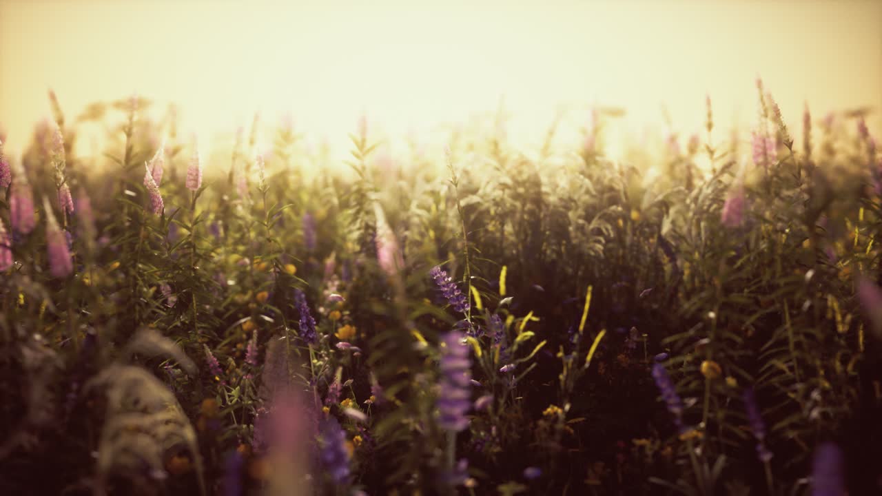 wild field flowers at summer sunset