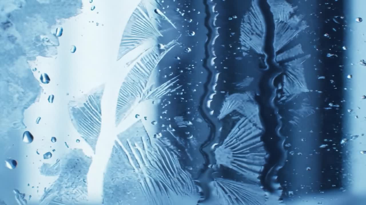 A Captivating Visual Exploration of Transformed Ice Patterns with Reflections and Intricate Droplets Captured in Two Distinct Frames