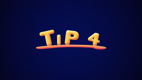 tip 4 wobbly gold yellow text animation pop up effect on a dark blue background with texture