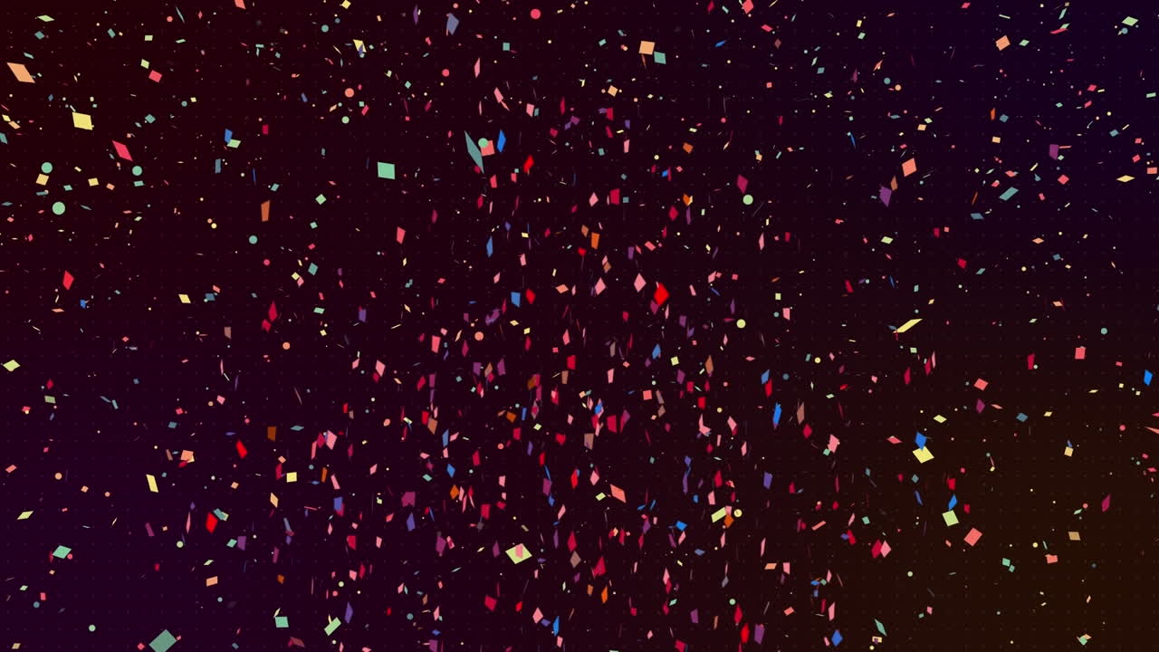 Animazione di motivo e coriandoli che cadono su sfondo blu.