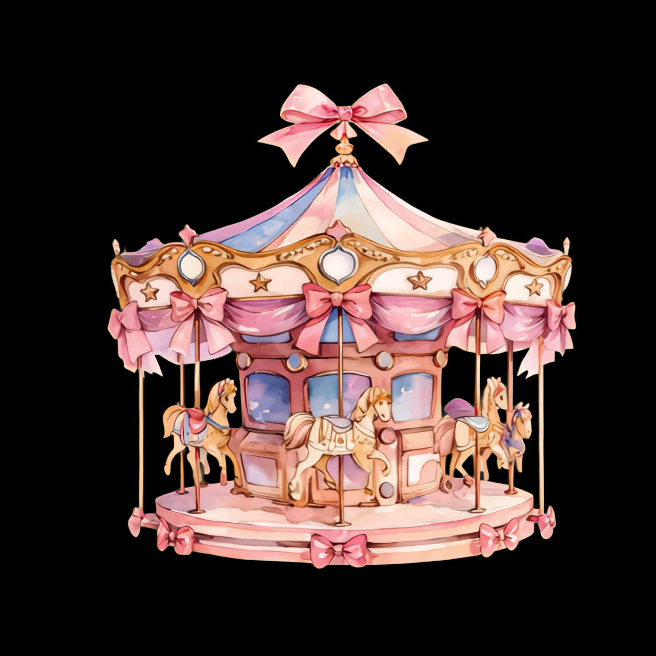 Whimsical carousel toy animation isolated asset, transparent 4K video, alpha channel, ProRes 4444