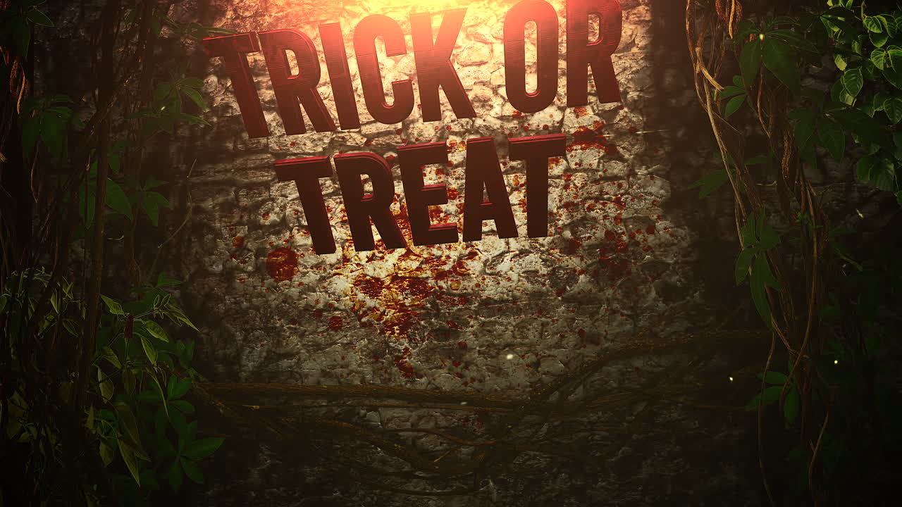 truco o trato de texto de animación y fondo de terror místico con sangre oscura