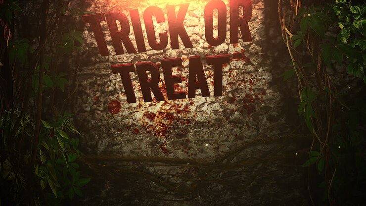 Animation text Trick or Treat and mystical horror background with dark blood