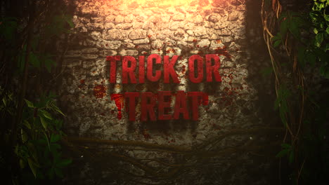 animation text trick or treat and mystical horror background with dark blood