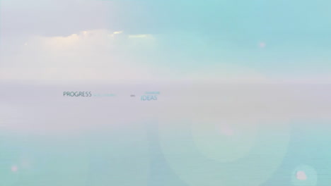 large challenge text getting mirrored on glossy surface, progress blending into pastel gradient