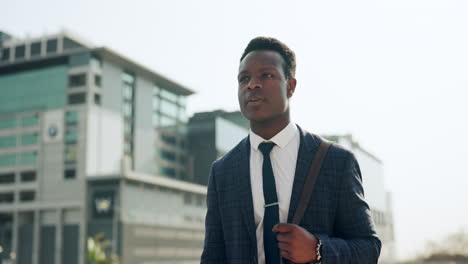 City,-business-and-black-man-walking