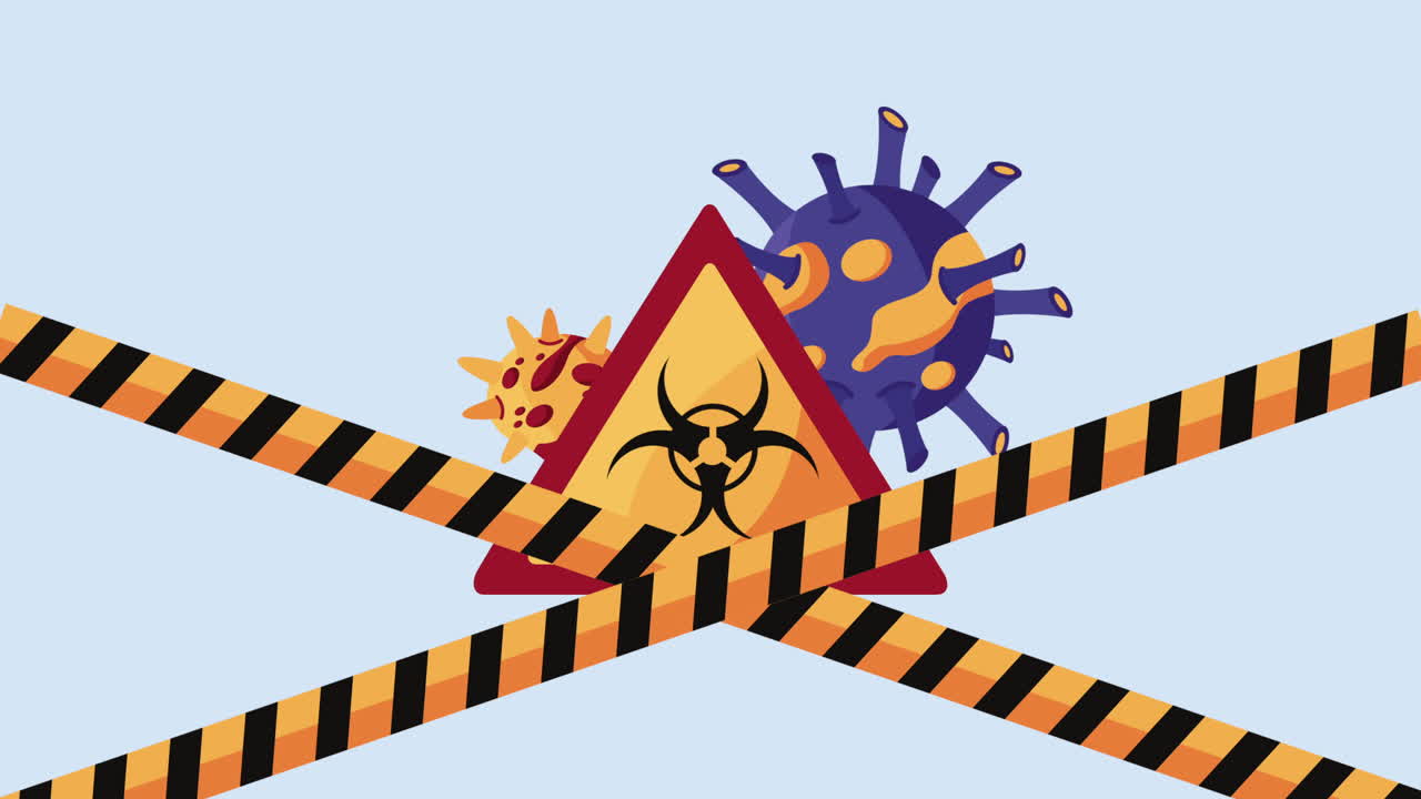 생물학적 위험 경고 표지판과 바이러스 일러스트레이션