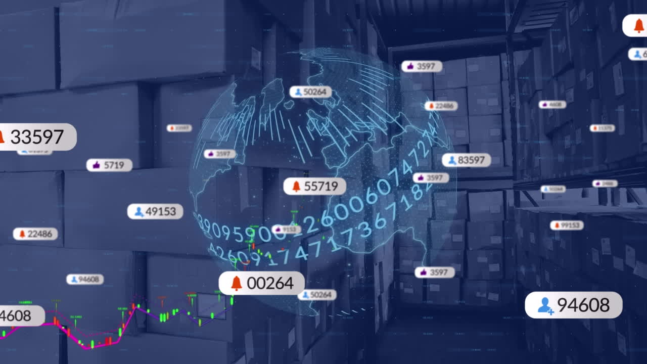 전 세계와 창고에 있는 미디어 아이콘의 애니메이션