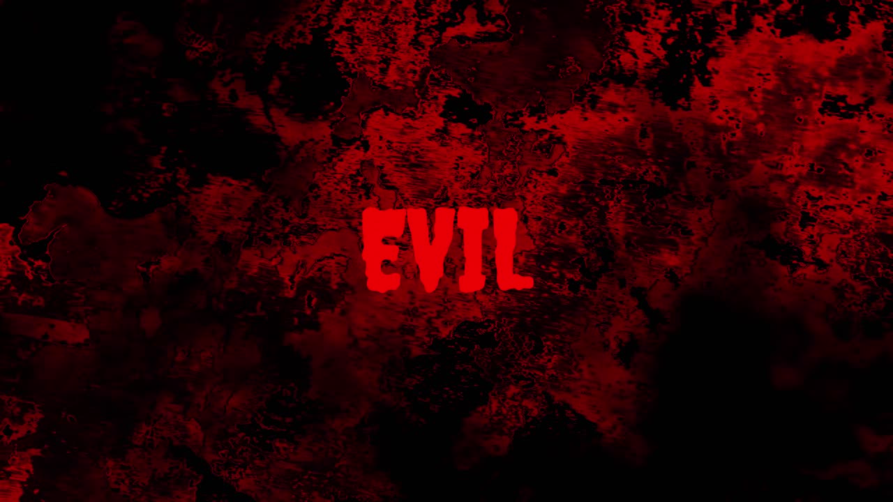 Red Evil Text Pulsating on a Dark Grunge Background