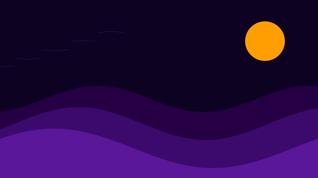 Abstract Minimalist Animation of Waves and Moon at Night