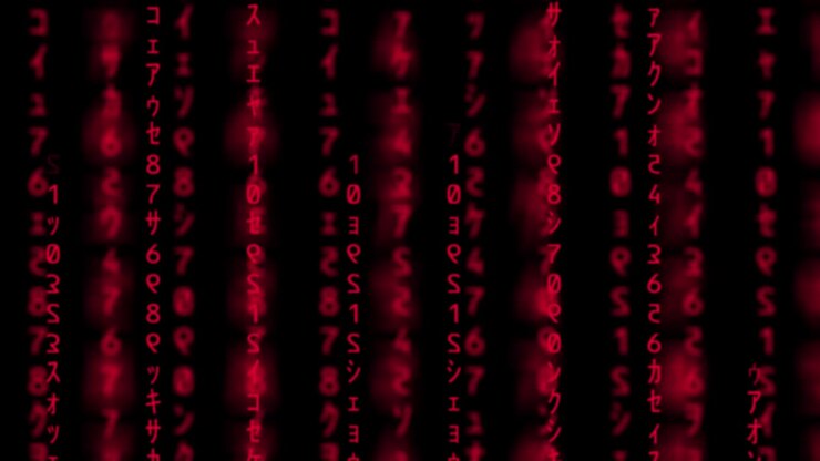 Red Matrix Grid, Matrix intro, Falling red binary numbers representing computer code