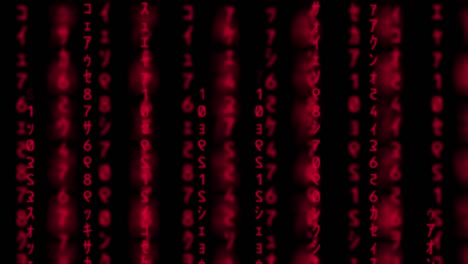 red matrix grid, matrix intro, falling red binary numbers representing computer code