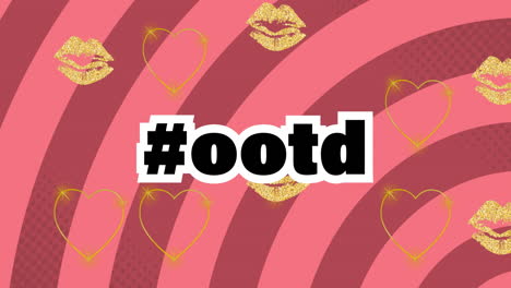 animación de texto ootd sobre iconos de labios y corazón sobre fondo rojo