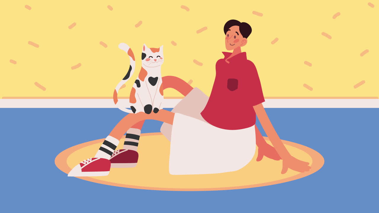 hombre y gato relajándose juntos.