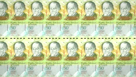 billetes de cincuenta bolívares venezolanos rodando en la pantalla, dinero en efectivo, bucle