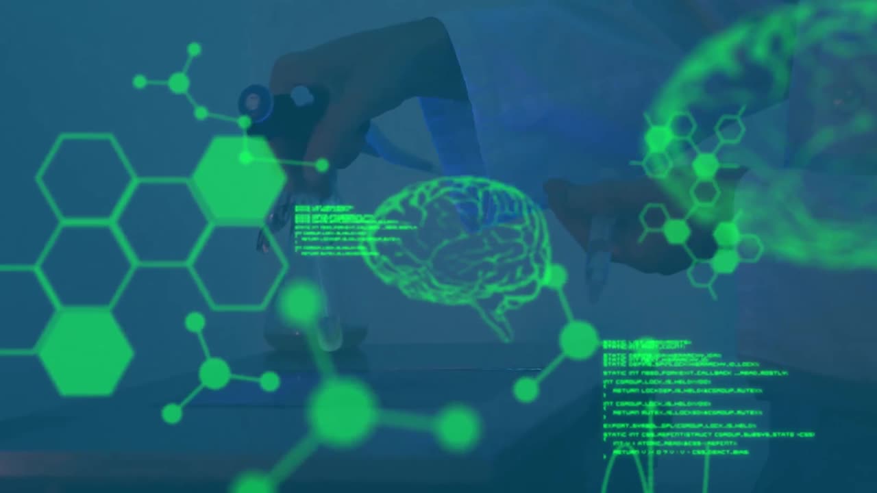 animación del procesamiento de datos sobre el médico con tubo de ensayo