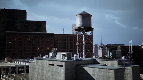 a view of a cityscape with a water tower